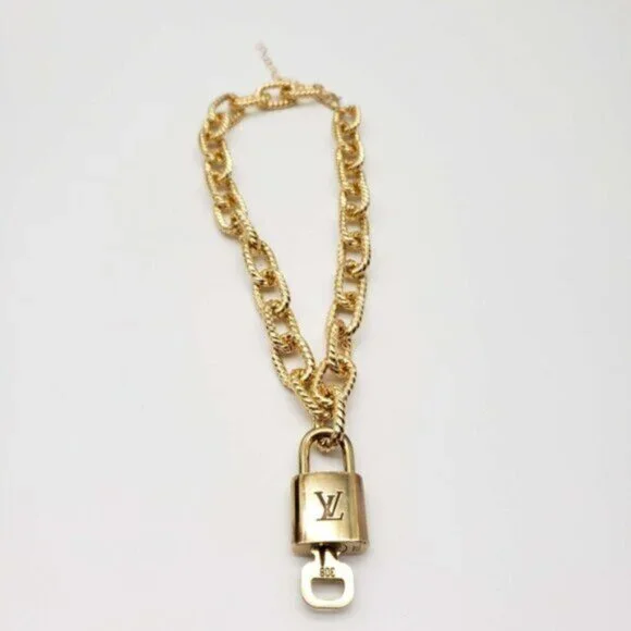 Authentic Louis Vuitton Lock and Key Gold Color with Gold Plated Chain Necklace - Picture 8 of 10